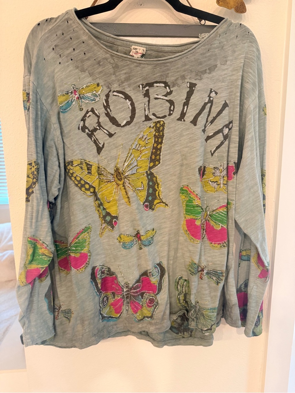 Magnolia Pearl Light Blue Long Sleeve Butterfly Graphic Tee